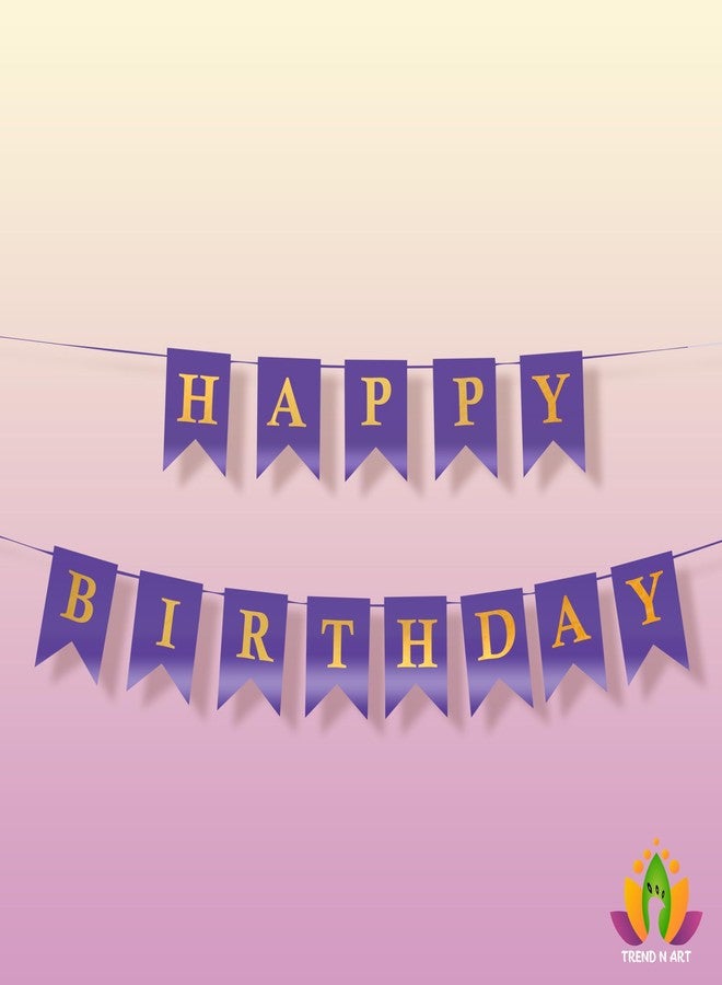 TREND N ART لافتات عيد ميلاد سعيد من تريند آند آرت، زينة حفلات، لافتات زينة للأولاد والبنات والأطفال والرضع، للجنسين، لافتة من ورق مقوى، لافتة عيد ميلاد سعيد ورقية مع نقاط لاصقة أو قوس بالونات (أرجواني ذهبي) - Image 3